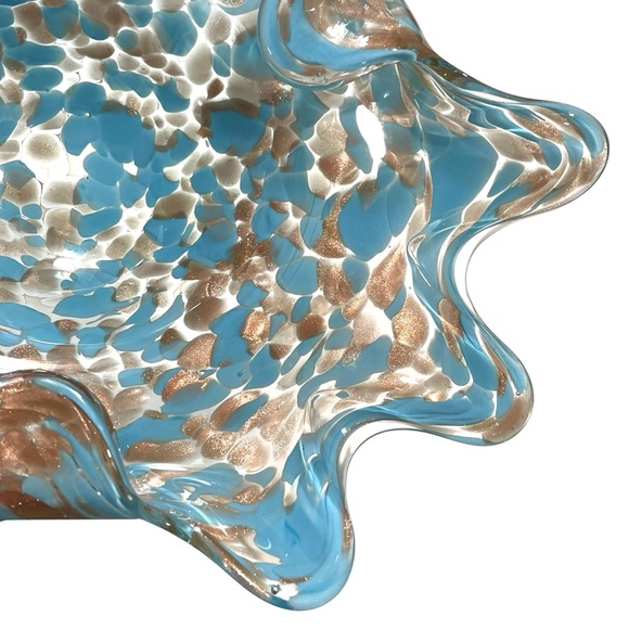 Vintage 1970s Murano Art Glass Decorative Bowl Stretch Fingers Blue Copper Clear - Picture 7 of 11